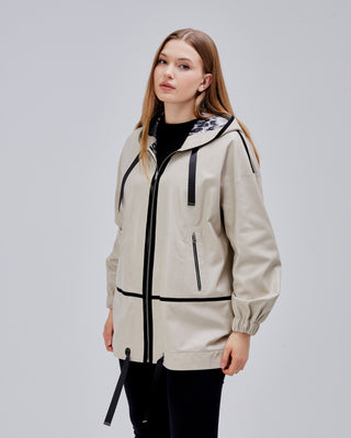 Veste 3/4 en cuir avec capuche