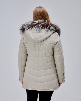 Doudoune en cuir matelassée avec capuche