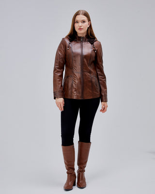 Veste en cuir cintrée avec capuchon