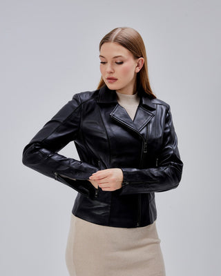 Perfecto court en cuir d’agneau