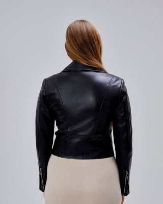 Perfecto en cuir, court avec ceinture