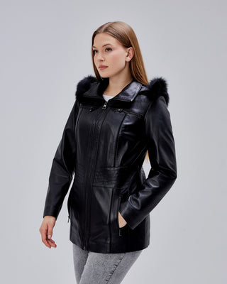 Veste en cuir avec capuche amovible