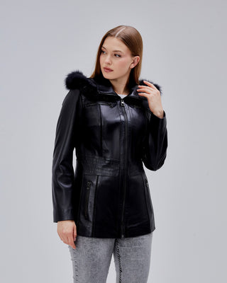 Veste en cuir avec capuche amovible