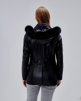 Veste en cuir avec capuche amovible