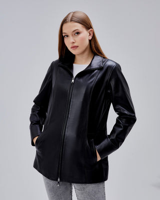 Veste 3/4 en cuir, coupe droite