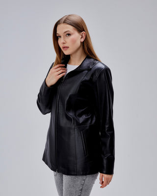 Veste 3/4 en cuir, coupe droite