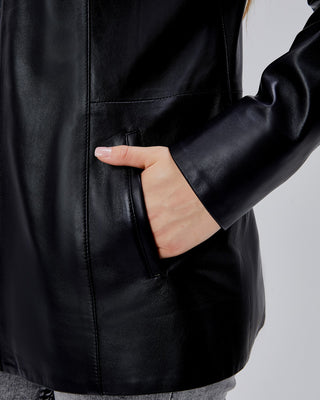 Veste 3/4 en cuir, coupe droite