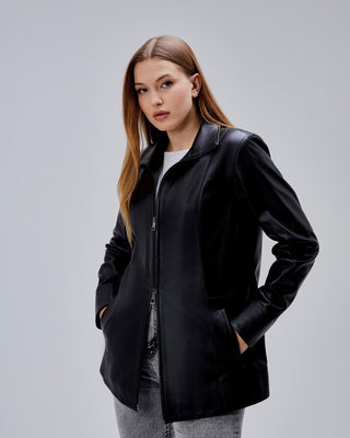 Veste 3/4 en cuir, coupe droite