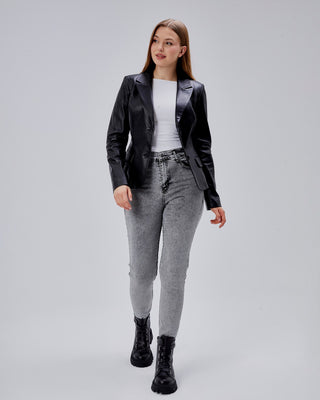 Blazer en cuir cintré, coupe slim élégante