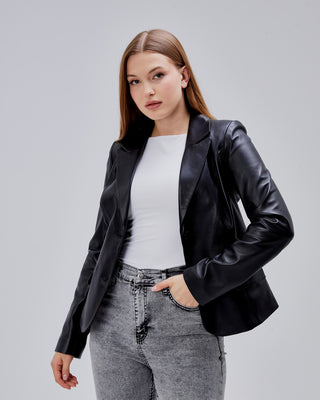 Blazer en cuir cintré, coupe slim élégante