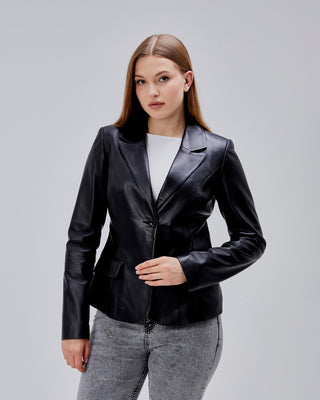 Blazer en cuir cintré, coupe slim élégante