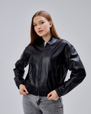 Blouson en cuir style bomber