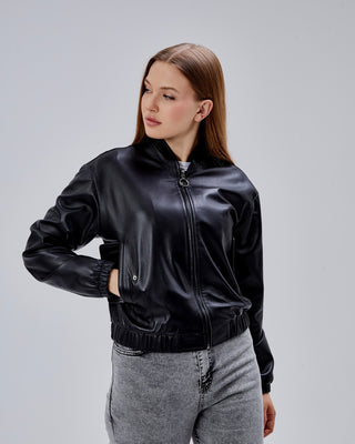 Blouson en cuir style bomber