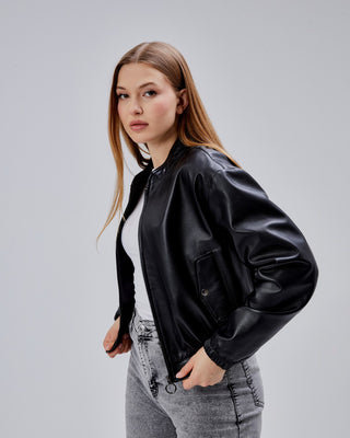 Blouson en cuir style bomber