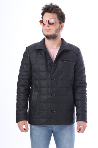 Veste homme en cuir d’agneau véritable – élégante, légère et matelassée