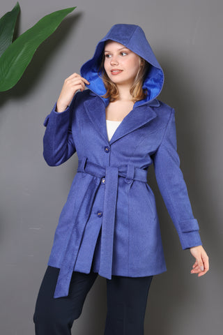 Veste ¾ femme en laine – ceinture et capuchon amovible