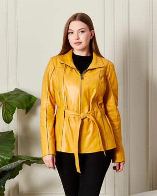 Veste en cuir avec ceinture