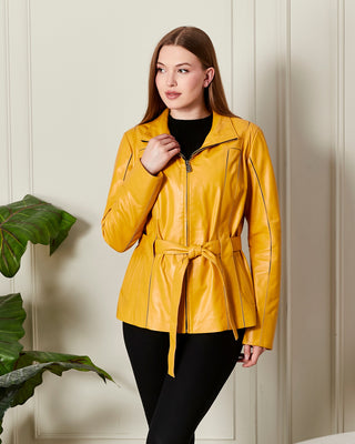 Veste en cuir avec ceinture