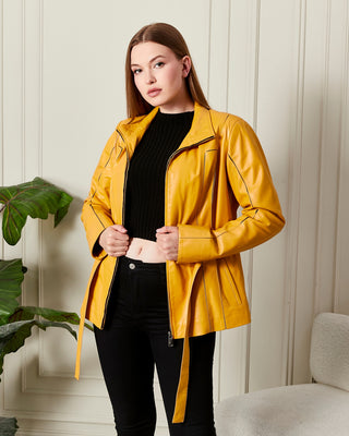 Veste en cuir avec ceinture