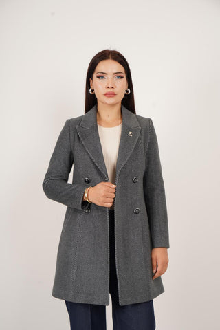 Veste ¾ femme cintrée en laine – col à pointes et coupe élégante