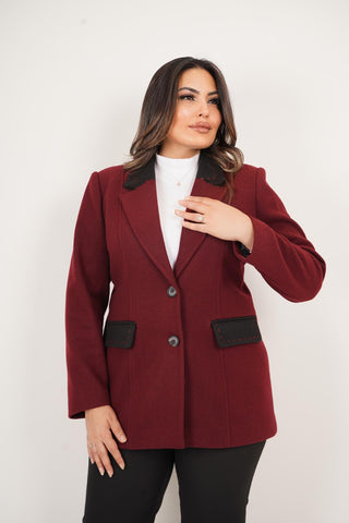 Veste ¾ femme en laine – détails bicolores et coupe élégante (grandes tailles)