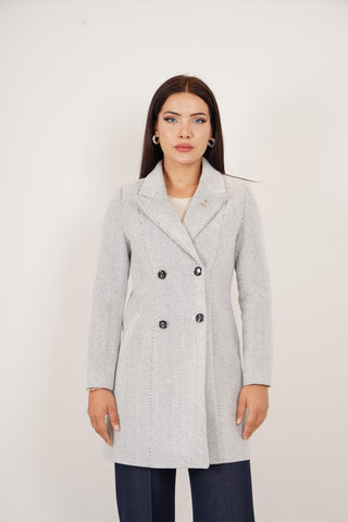 Veste ¾ femme cintrée en laine – col à pointes et coupe élégante