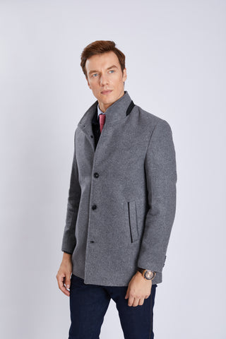 Veste ¾ homme en laine – col montant décoratif et coupe élégante