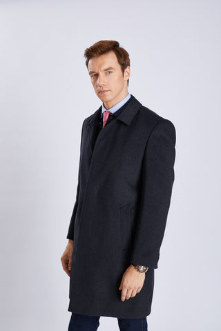 Manteau homme en laine – col classique et fermeture à quatre boutons