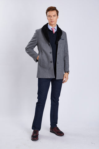 Veste ¾ homme en laine – col à fourrure amovible et élégance raffinée