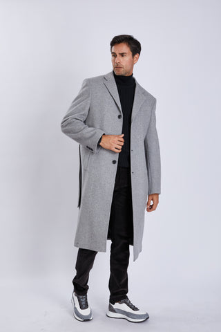 Manteau long homme en laine – ceinture ajustable et col classique