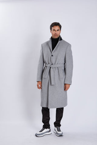 Manteau long homme en laine – ceinture ajustable et col classique