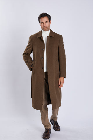 Manteau long homme en laine – ceinture ajustable et col classique