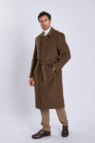 Manteau long homme en laine – ceinture ajustable et col classique