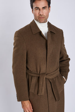 Manteau long homme en laine – ceinture ajustable et col classique