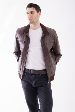 Veste en cuir à col souple type aviateur