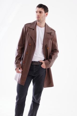 Manteau croisé en cuir